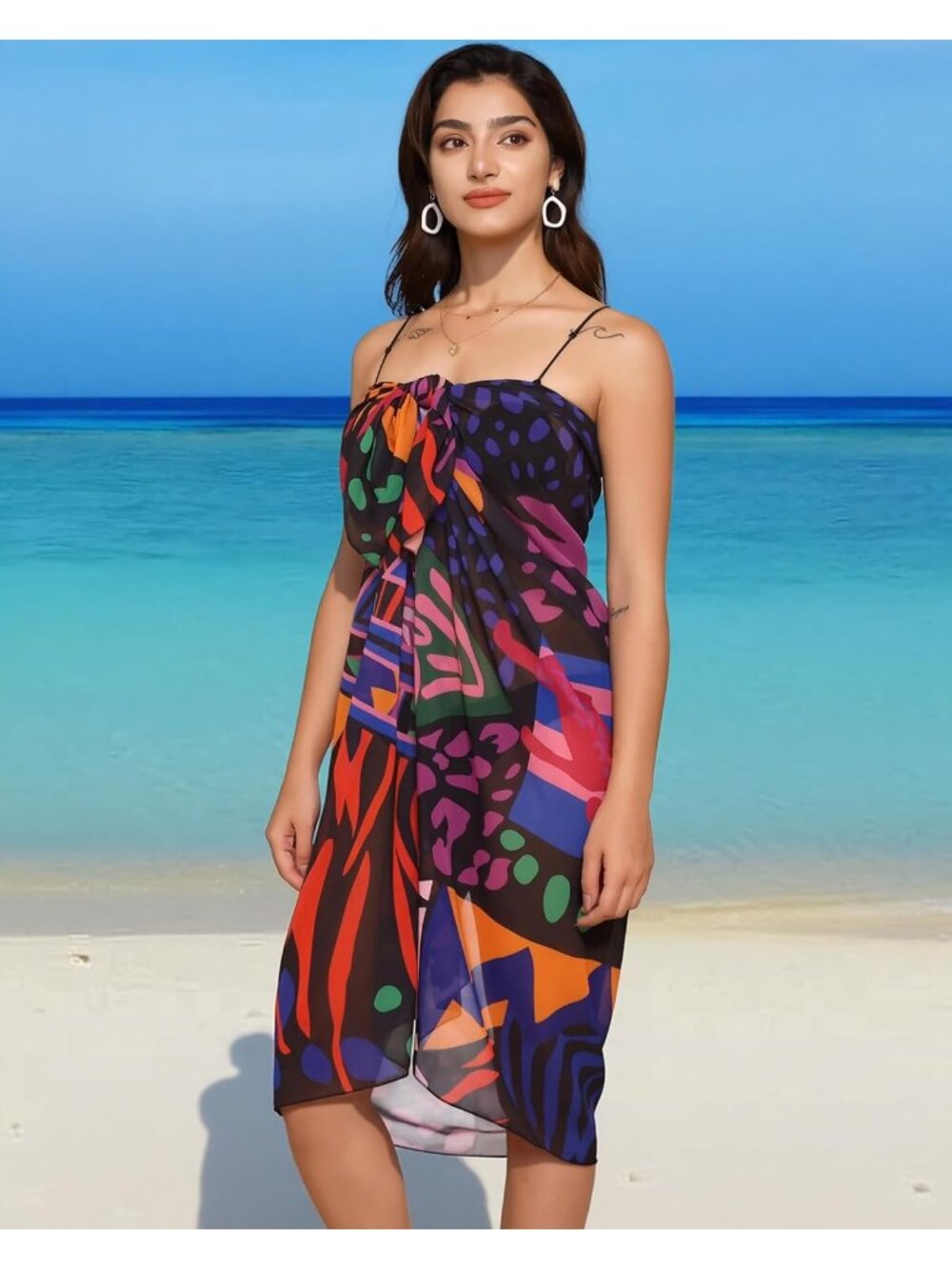 Women's Dark Purple Polyester Chiffon Beach Sarong Swimsuit Coverups Wraps - Picture 3 of 6